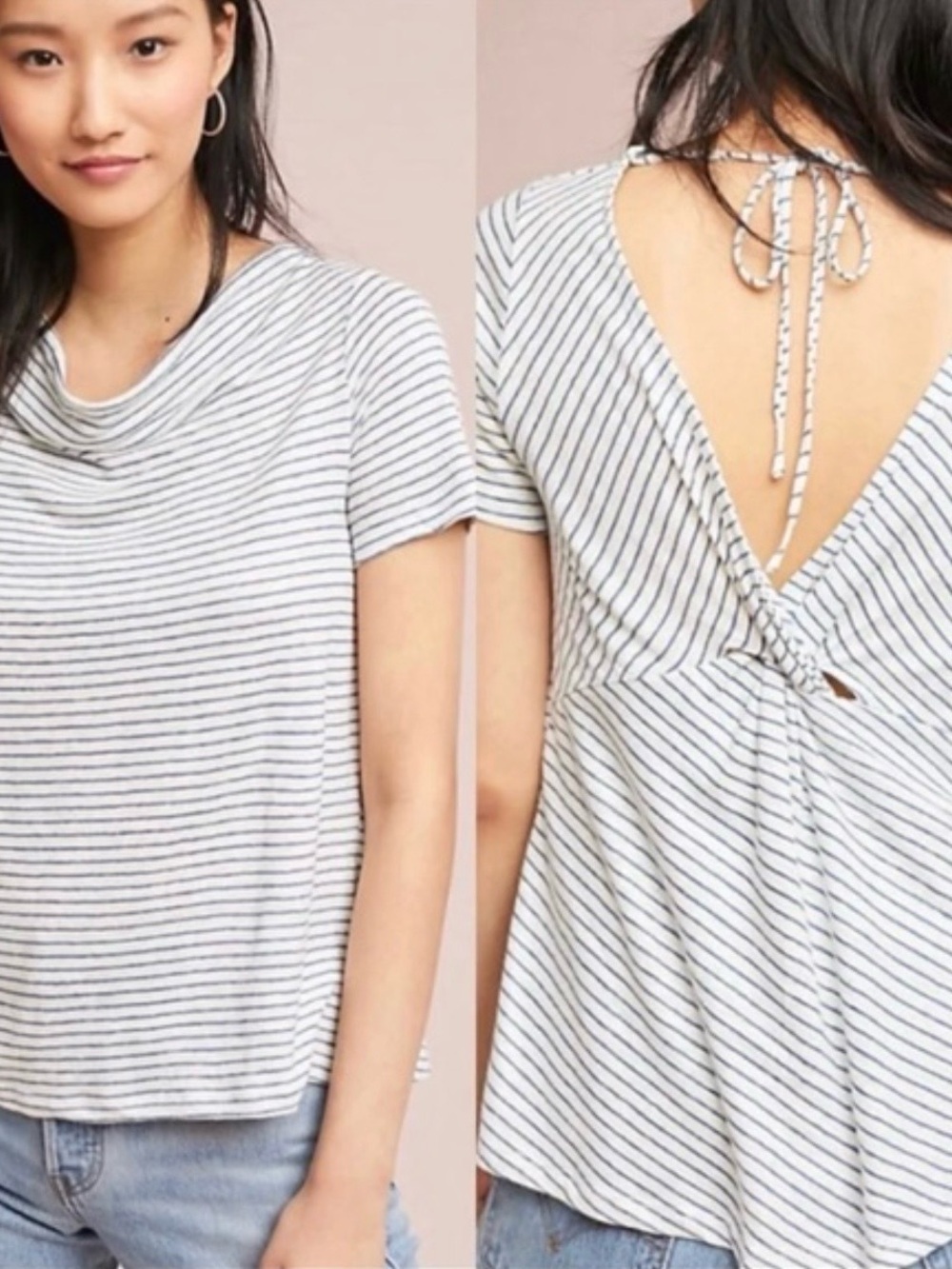 Maeve Dusty Blue Slub Linen Striped Top